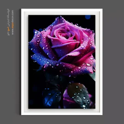 تابلو مدرن با رنگ بنفش - رز بنفش شبنمی – تابلو گل - اسپو دکور
