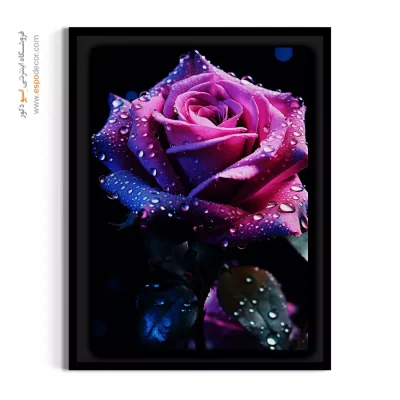 تابلو مدرن با رنگ بنفش - رز بنفش شبنمی – تابلو گل - اسپو دکور