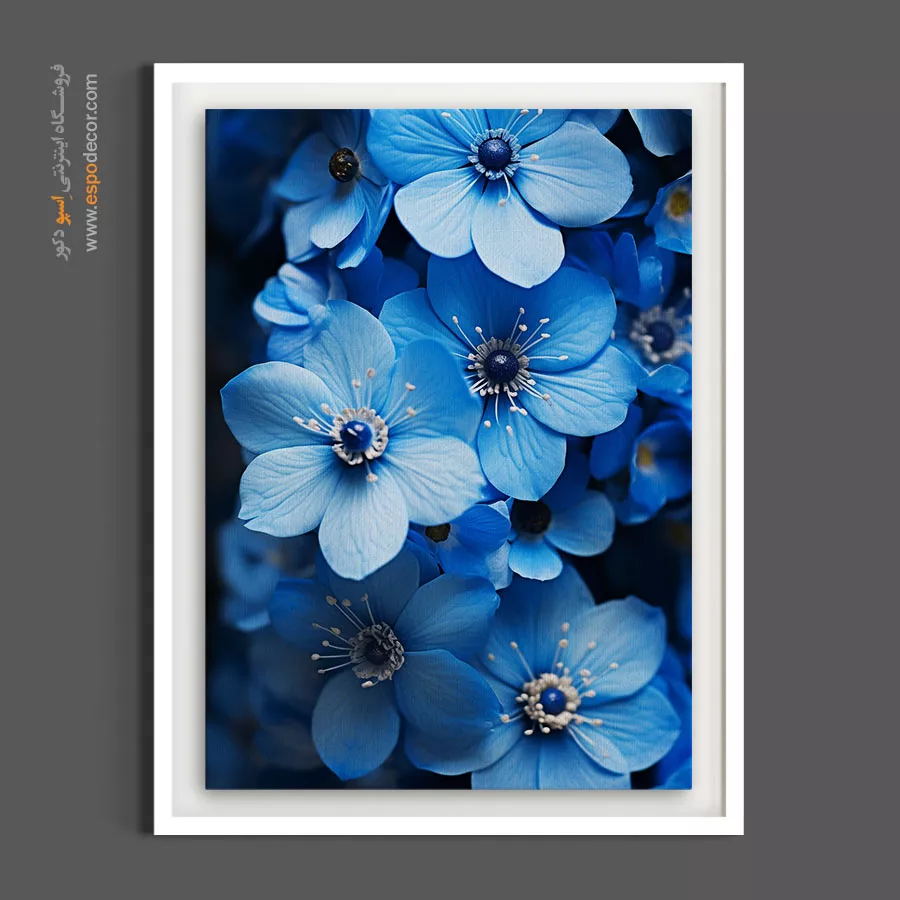 تابلو بوم با رنگ سرد - رویای آبی لاجوردی – تابلو گل - اسپو دکور
