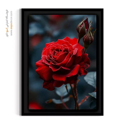 تابلو بوم رز قرمز - رز سرخ آتشین – تابلو گل - اسپو دکور