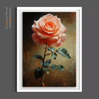 تابلو نقاشی گل رز - تکگل رز هلویی – تابلو گل - اسپو دکور