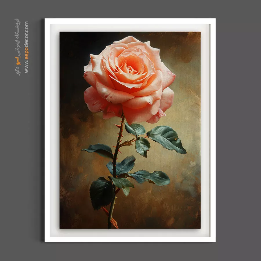 تابلو نقاشی گل رز - تکگل رز هلویی – تابلو گل - اسپو دکور