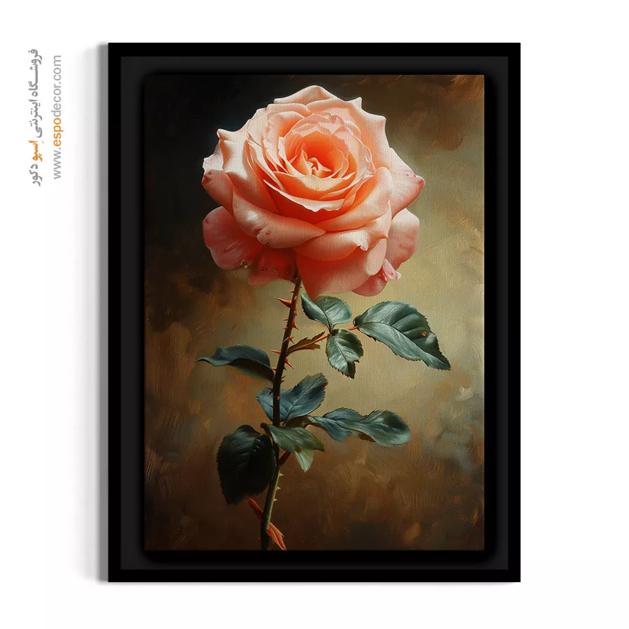 تابلو نقاشی گل رز - تکگل رز هلویی – تابلو گل - اسپو دکور
