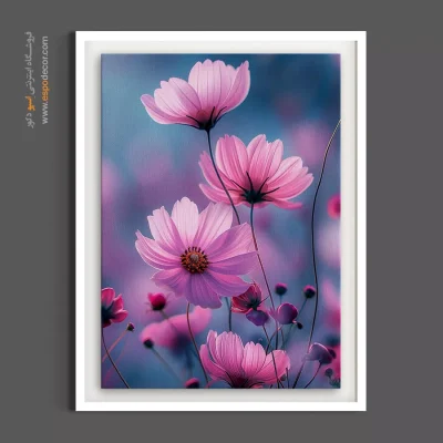 تابلو هنری با رنگ ملایم - گل‌های کزموس – تابلو گل - اسپو دکور
