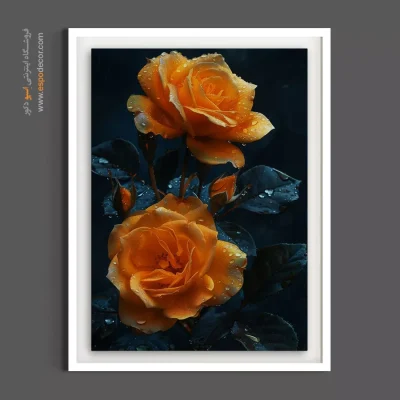 تابلو فضای مدیتیشن - رز زرد دراماتیک – تابلو گل - اسپو دکور
