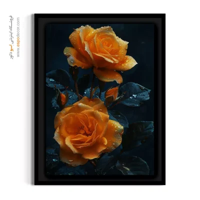 تابلو فضای مدیتیشن - رز زرد دراماتیک – تابلو گل - اسپو دکور