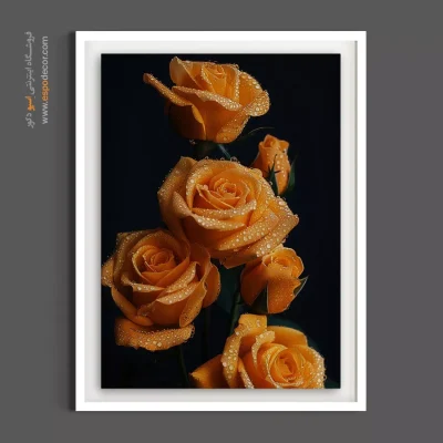 تزیین دیوار با تم طلایی - رزهای زرد کهربایی – تابلو گل - اسپو دکور