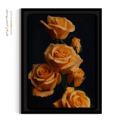 تزیین دیوار با تم طلایی - رزهای زرد کهربایی – تابلو گل - اسپو دکور