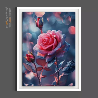 تابلو دیجیتال آرت گل - رز رویای نئونی – تابلو گل - اسپو دکور