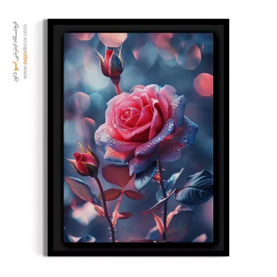 تابلو دیجیتال آرت گل - رز رویای نئونی – تابلو گل - اسپو دکور