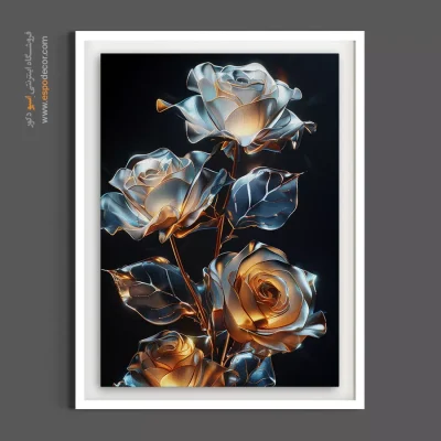 تابلو برای دفتر مدیریت - رزهای نقره‌ای – تابلو گل - اسپو دکور
