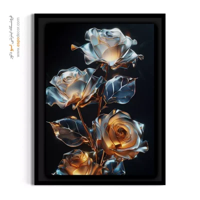 تابلو برای دفتر مدیریت - رزهای نقره‌ای – تابلو گل - اسپو دکور