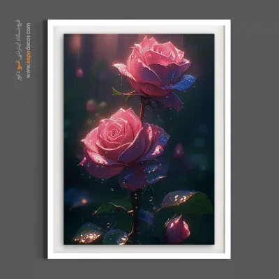 تابلو بوم باکیفیت - رزهای باران‌خورده – تابلو گل - اسپو دکور