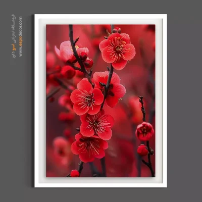 تابلو مناسب لابی ساختمان - شکوفه‌های گیلاس آتشین – تابلو گل - اسپو دکور
