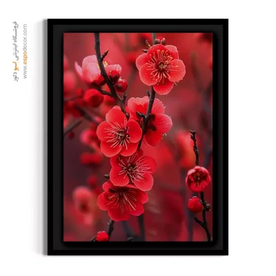تابلو مناسب لابی ساختمان - شکوفه‌های گیلاس آتشین – تابلو گل - اسپو دکور