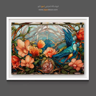 تابلو تزیینی - مرغ مگس خوار در گل‌ها – تابلو گل - اسپو دکور