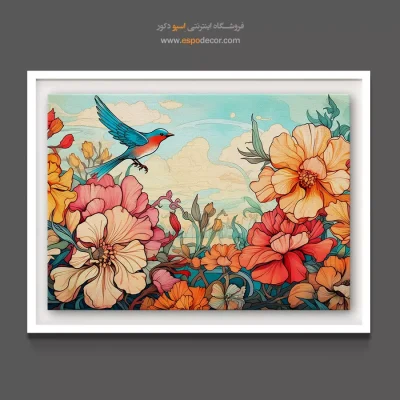 خرید تابلو دکوراتیو پرنده - گل‌های مرجانی – تابلو گل - اسپو دکور