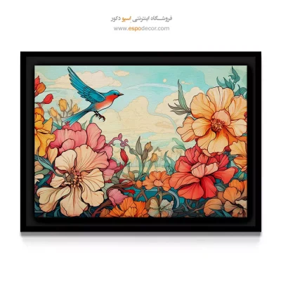خرید تابلو دکوراتیو پرنده - گل‌های مرجانی – تابلو گل - اسپو دکور