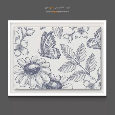 تابلو برای ورودی خانه - بابونه و پروانه – تابلو گل - اسپو دکور