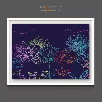 خرید تابلو اتاق بازی - گل‌های نئونی – تابلو گل - اسپو دکور