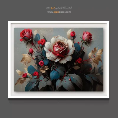 تابلو برای بالای شومینه - بوته رز – تابلو گل - اسپو دکور