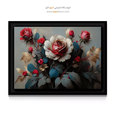تابلو برای بالای شومینه - بوته رز – تابلو گل - اسپو دکور