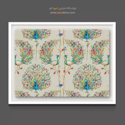 تابلو با تم باغ پرندگان - طاووس گلدار – تابلو گل - اسپو دکور