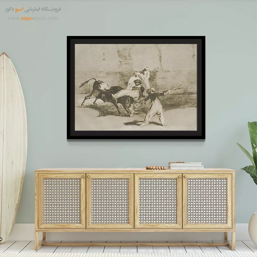 مرد صحرانشین در میدان گاوبازی گرفتار گاو نر شد – تابلو نقاشی فرانسیسکو گویا - اسپو دکور