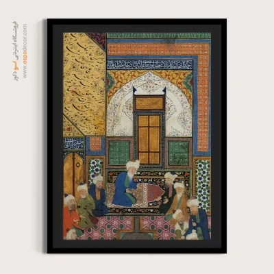 تابلو نقاشی ایرانی - محقق دانا و قاضی مغرور – تابلو نقاشی های بوستان و گلستان سعدی - اسپو دکور