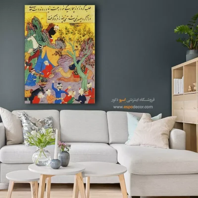 نقاشی ایرانی برای دکوراسیون - حمله مردم به یک جوان – تابلو نقاشی های بوستان و گلستان سعدی - اسپو دکور
