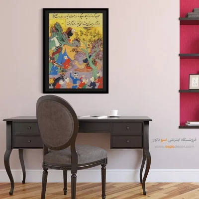 نقاشی ایرانی برای دکوراسیون - حمله مردم به یک جوان – تابلو نقاشی های بوستان و گلستان سعدی - اسپو دکور