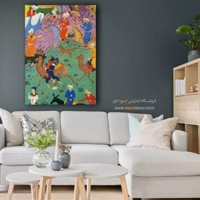 نقاشی سنتی قاب شده - رقص شتر عابد – تابلو نقاشی های بوستان و گلستان سعدی - اسپو دکور