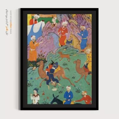 نقاشی سنتی قاب شده - رقص شتر عابد – تابلو نقاشی های بوستان و گلستان سعدی - اسپو دکور