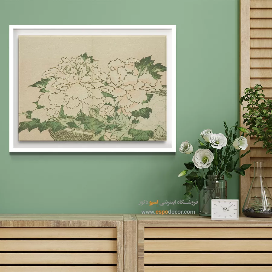 خرید تابلو عمیق و معناگرا - گل داودی در یک سبد – تابلو نقاشی هوکوسای - اسپو دکور