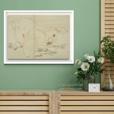 خرید چاپ روی بوم - دو خرگوش – تابلو نقاشی هوکوسای - اسپو دکور