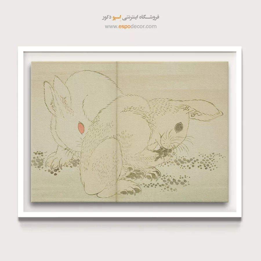 خرید چاپ روی بوم - دو خرگوش – تابلو نقاشی هوکوسای - اسپو دکور