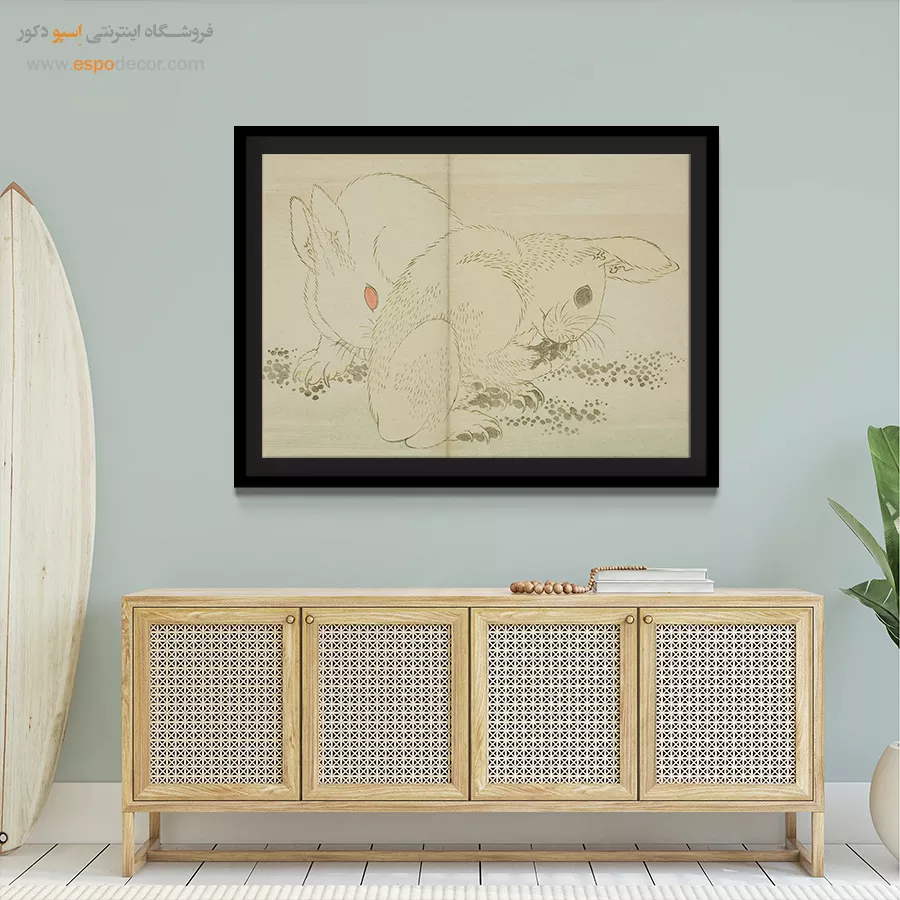 خرید چاپ روی بوم - دو خرگوش – تابلو نقاشی هوکوسای - اسپو دکور