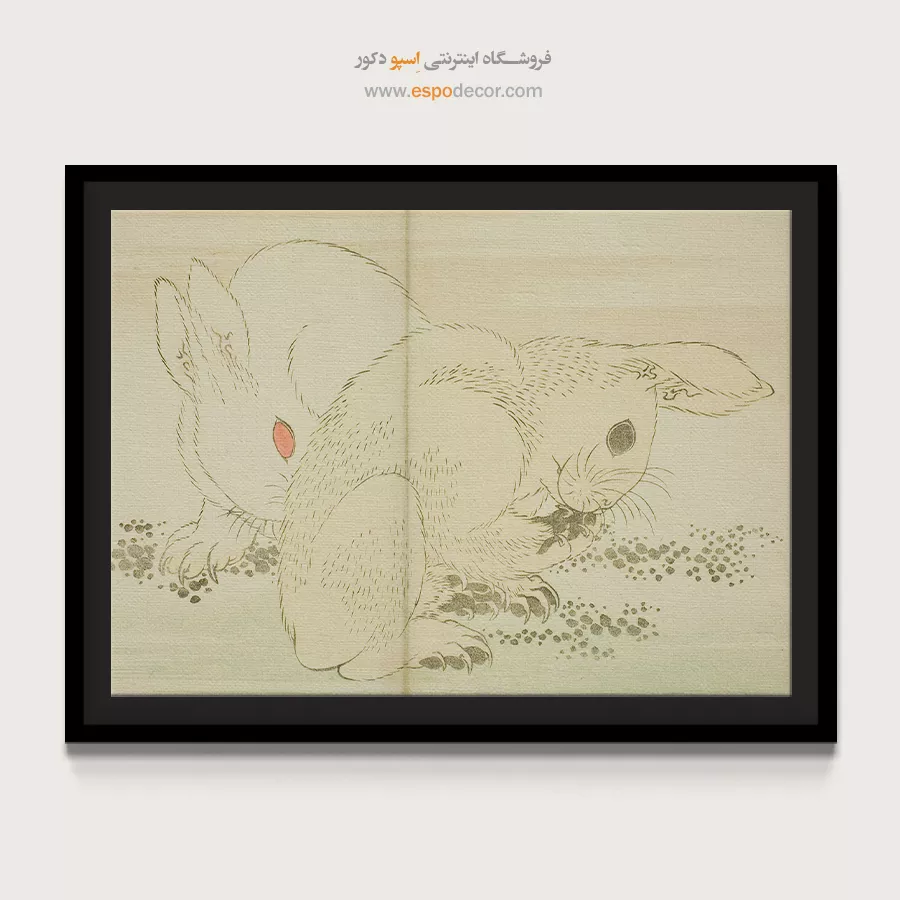 خرید چاپ روی بوم - دو خرگوش – تابلو نقاشی هوکوسای - اسپو دکور