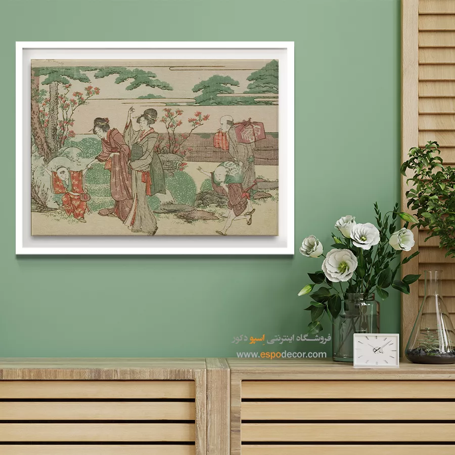 تابلو فریمدار - زنان و کودکان در پیک نیک – تابلو نقاشی هوکوسای - اسپو دکور