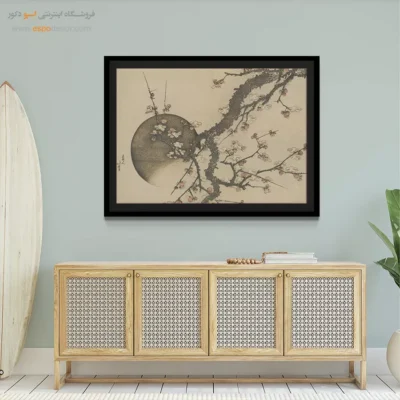 تابلو مناسب برای هنردوستان - شکوفه آلو و ماه – تابلو نقاشی هوکوسای - اسپو دکور