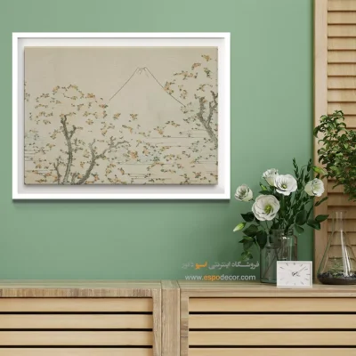 دنیای هنر ژاپن - کوه فوجی با شکوفه درختان گیلاس – تابلو نقاشی هوکوسای - اسپو دکور