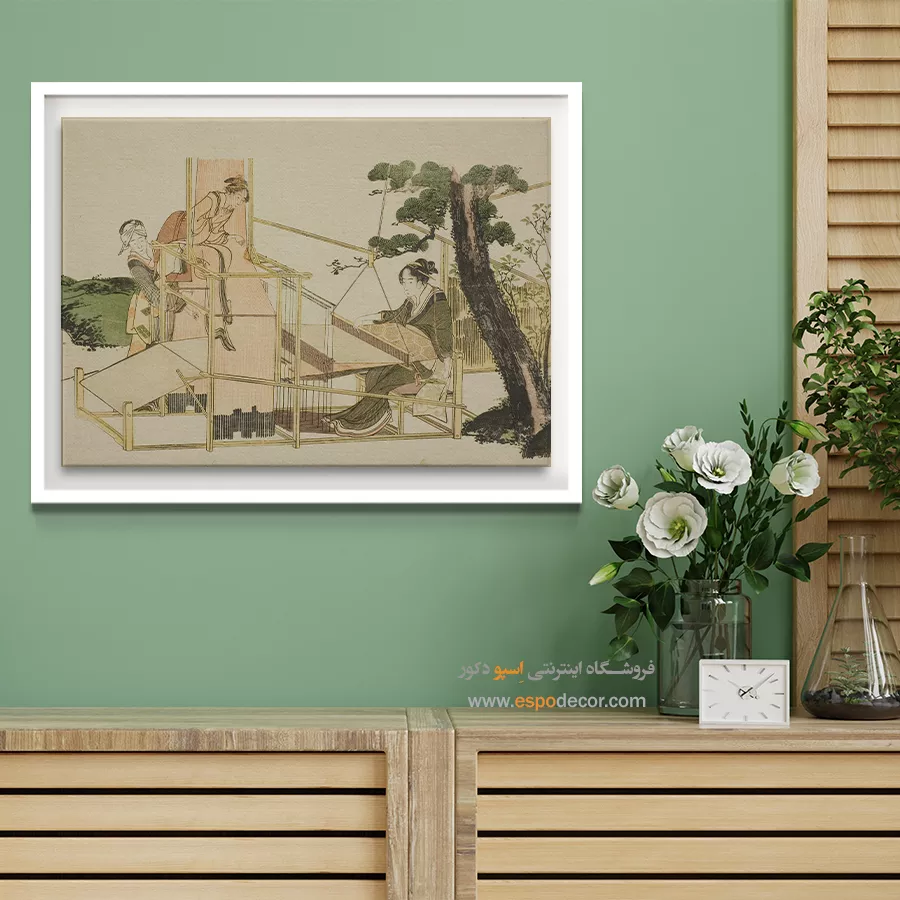 خرید تابلو برای گالری - زنانی که با ماشین بافندگی می بافند – تابلو نقاشی هوکوسای - اسپو دکور