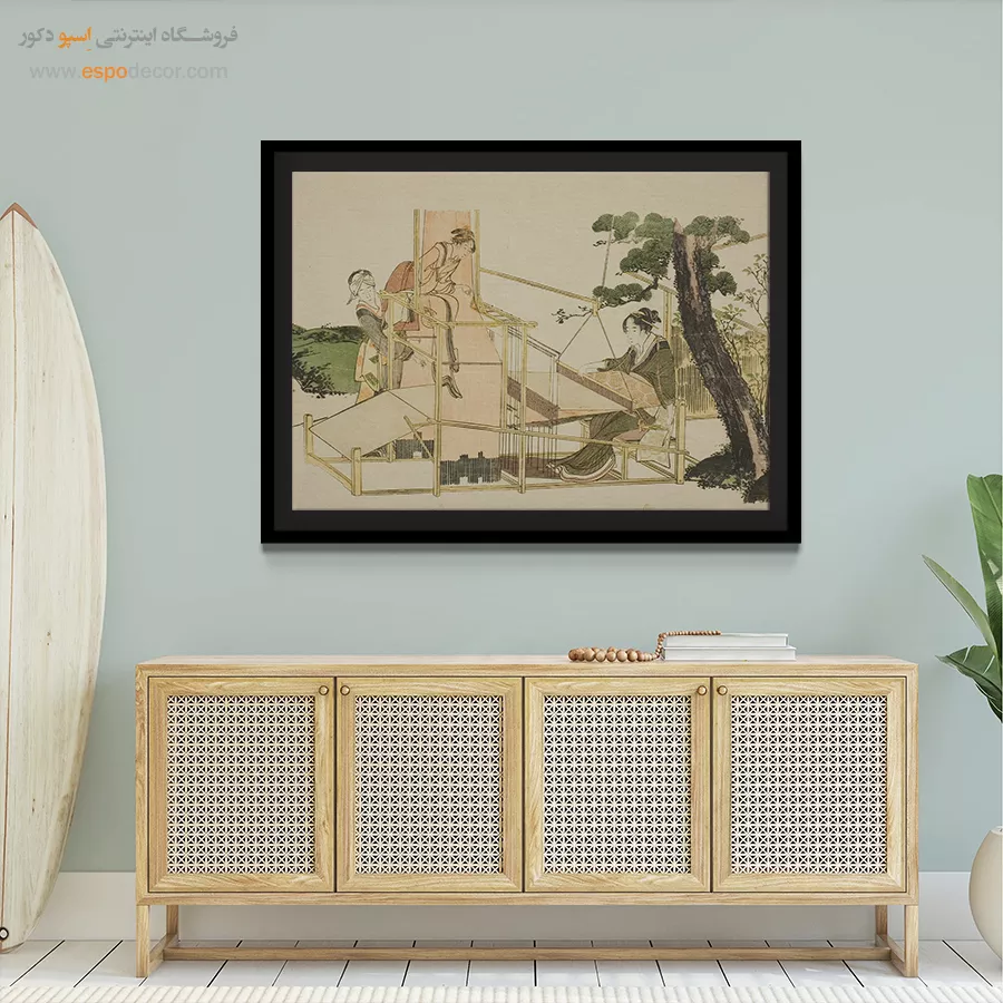 خرید تابلو برای گالری - زنانی که با ماشین بافندگی می بافند – تابلو نقاشی هوکوسای - اسپو دکور