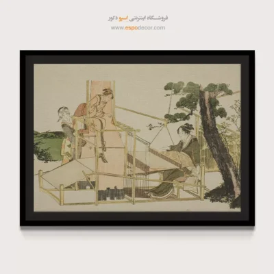 خرید تابلو برای گالری - زنانی که با ماشین بافندگی می بافند – تابلو نقاشی هوکوسای - اسپو دکور