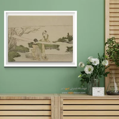 خرید تابلو برای هتل - دو زن در حال کشیدن پارچه – تابلو نقاشی هوکوسای - اسپو دکور