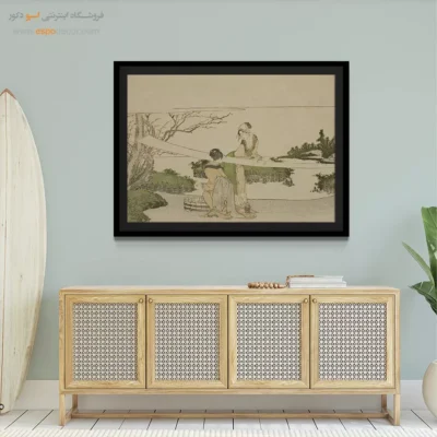 خرید تابلو برای هتل - دو زن در حال کشیدن پارچه – تابلو نقاشی هوکوسای - اسپو دکور