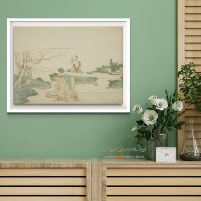 خرید تابلو عاشقانه - دو زن پارچه میکشند – تابلو نقاشی هوکوسای - اسپو دکور