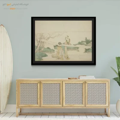 خرید تابلو عاشقانه - دو زن پارچه میکشند – تابلو نقاشی هوکوسای - اسپو دکور