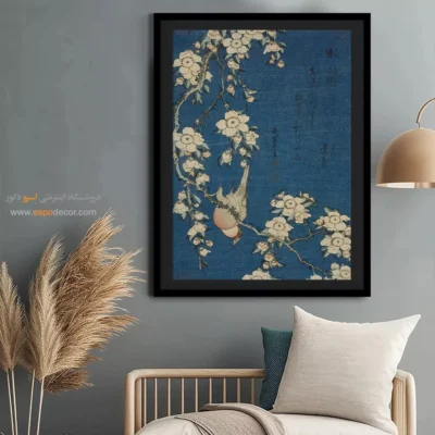 تابلوهای هنری پرطرفدار - پرنده و شکوفه گیلاس – تابلو نقاشی هوکوسای - اسپو دکور