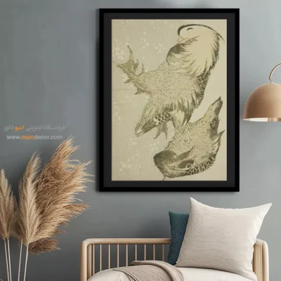 تابلو نقاشی روی بوم - دو پرنده آبزی – تابلو نقاشی هوکوسای - اسپو دکور